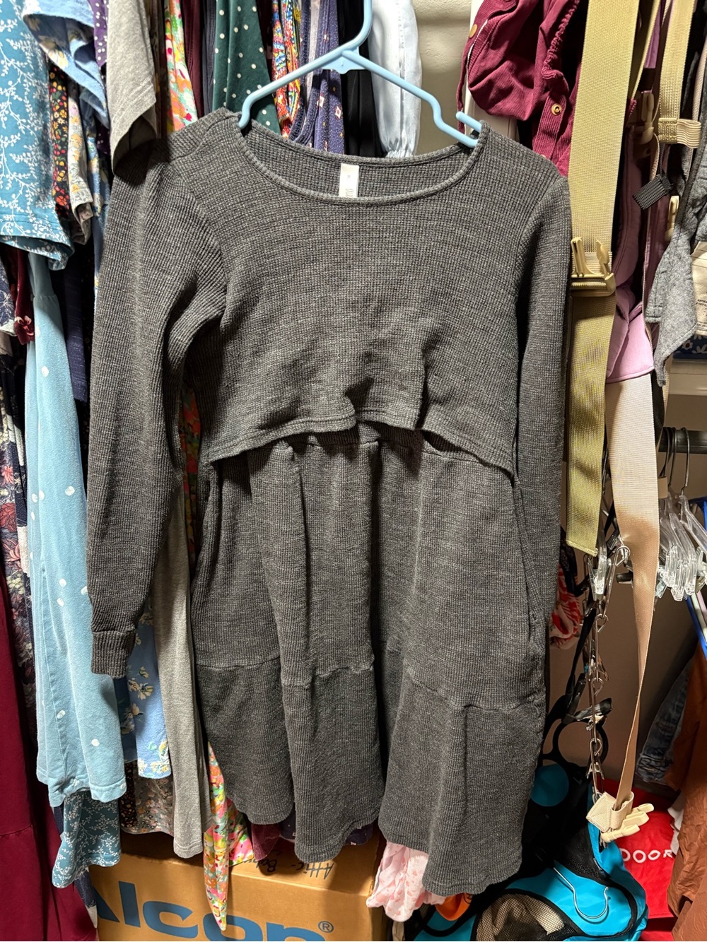 Latched Mama Charcoal Knit Long-Sleeve Tiered Dress